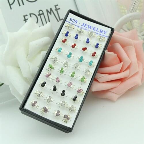 40pcs 925 sterling silver earrings Female Mosaic crystal silver earrings The spider silver women stud earrings jewelry