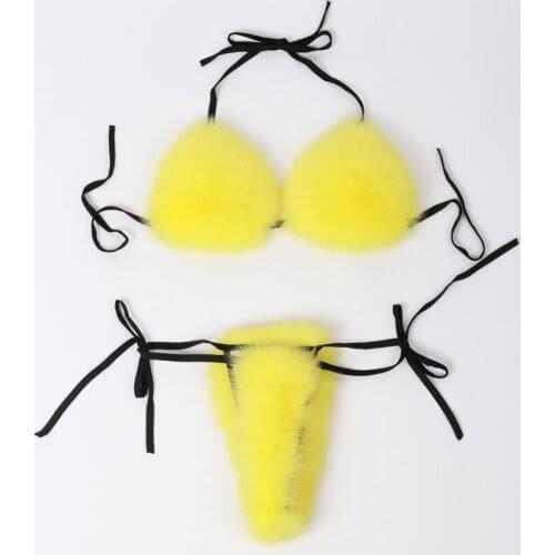Women real fur natural bikini