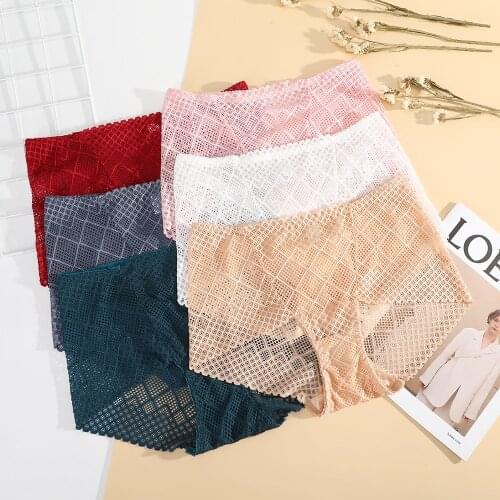 Womens Underwear Hollow Out Panties Sexy Lace Lingerie High Fit Female Shorts High Waist Briefs Diamond Mesh Underpant