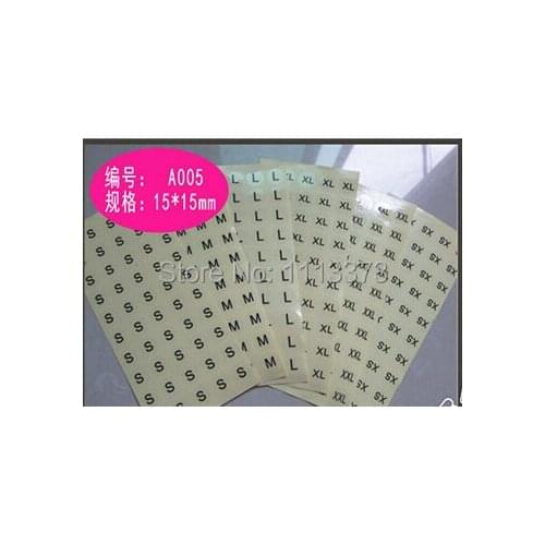 15x15mm round Clear size label (XS,S,M,L,XL,XXL)