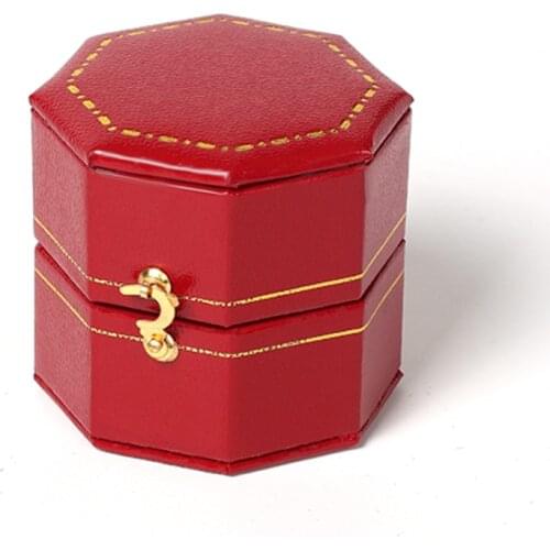 2020 Top Sale Vintage Red Octagonal Gold Trim Contrast Ring Box For Girl Women Jewelry Accessories