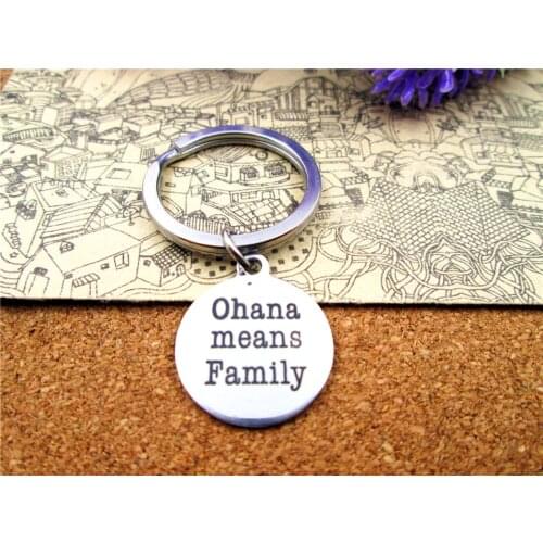3pcs/lot 28mm stainless steel keyring with 20mm stainless steel circle round "OHANA means family" charms keyring