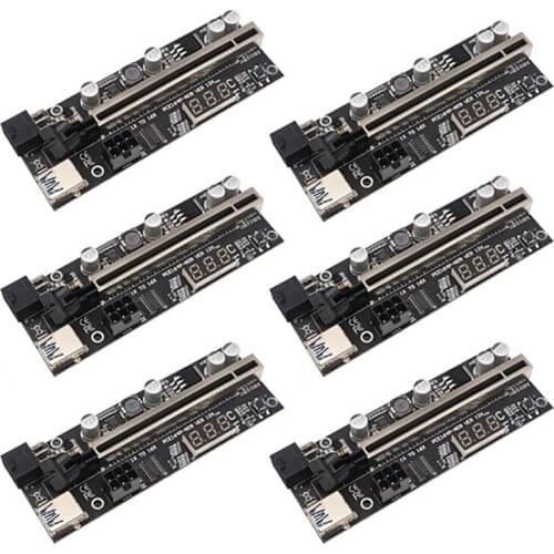 6 Pack Riser Card PCIE Riser 1X to 16X Graphics Extension with Temperature Sensor for Bitcoin GPU Mining Riser Adapter