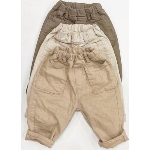 Unisex autumn winter trousers loose fashionable simple large pockets washed casual trousers