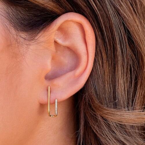 CRMYA Unique Gold Filled Silver Color Zircon Stud Earrings For Women Double Band Ear Wholesale Jewelry