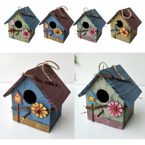 Decorative Bird House Hanging BirdHouse w/ Jute Cord Outdoor Garden Decor
