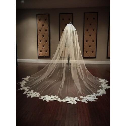 Cathedral Length 300cm Flower Veil bridal applique wedding veil ivory veil one-layer bride veil