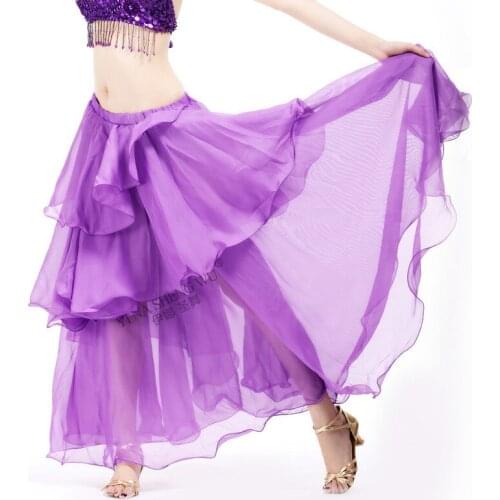 Adult Indian Belly Dance Costumes Set Bollywood Bellydance 3 Layers Chiffon Skirt+Bra 2pcs Set Women Performance Dance Wear