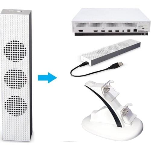 One S 2 USB Ports Hub 3 H/L Speed Cooling Fan Cooler for Xbox One Slim Gaming Console+Dual Controller Charging Dock Station