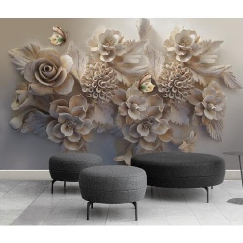 High-end atmospheric three-dimensional relief 3D flower butterfly TV background wall decoration wallpaper