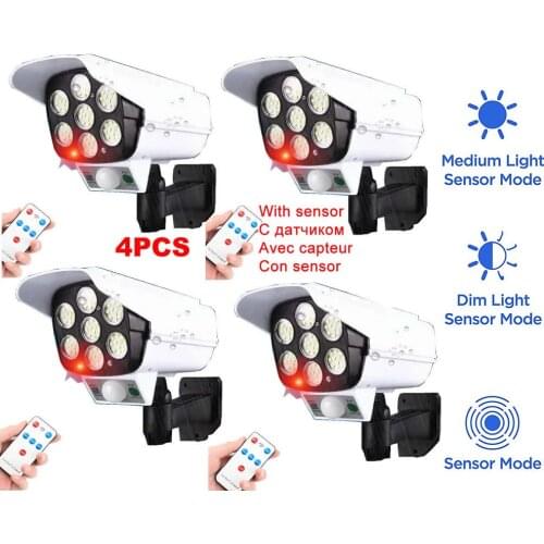 4pcs remote solar fake monitor dummy camera Light PIR Motion Sensor Lamp Waterproof Outdoor Garden Yard Path Décor security Sunl