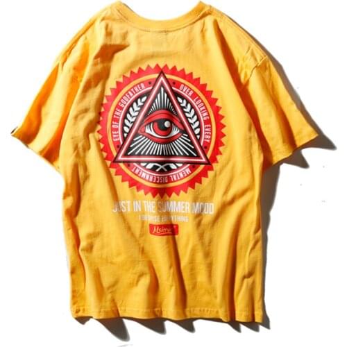Illuminati 100 Cotton T Shirts Mens Hip Hop Eye of Godfather Print Casual harajuku Streetwear Top Tee Yellow Black Tshirts Men
