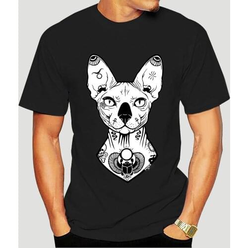 Sphynx Tattooed T Shirts Mens 100% Vintage T-Shirt Canadian Hairless Cat Animal Pet Cute Tee Short Sleeve Plus Size-5508A