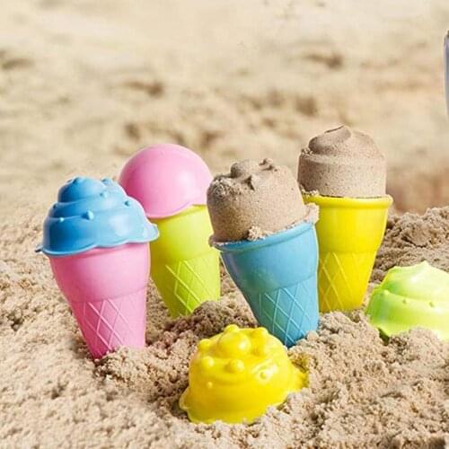 1set Random Color Children Beach Toys Ice Cream Cone Sand Toy Scoop Cream Scoop Toys Sand Outdoor Ice Sets Cones K2V2