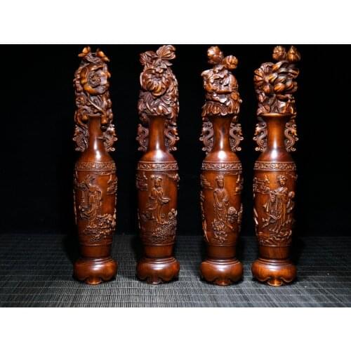 10"China Folk Collection Old Boxwood Four beauties vase Classical beauty represent Tianxian set Office Ornaments