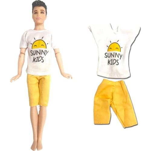 NK 1 Set Prince Outfit White T-shirt yellow Short Pants Casual Wear for Barbie Doll BoyFriend for Ken Doll Accessories Toys