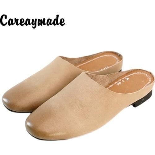 Careaymade-Summer 100% Genuine leather women slippers,Fashion colors casual comfort lazy shoes,handmade Flat Half slippers