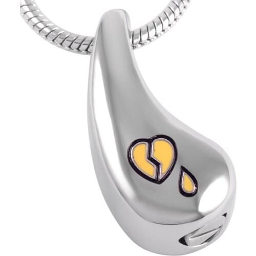 IJD8477 Hot Selling 316L stainless steel Teardrop with Broken Heart memorial urn cremation jewelry necklace pendant for ashes