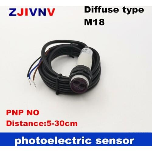 M18 diffuse type PNP NO DC 3 wires photoelectric sensor detection distance 30cm adjustable photocell switch normally open