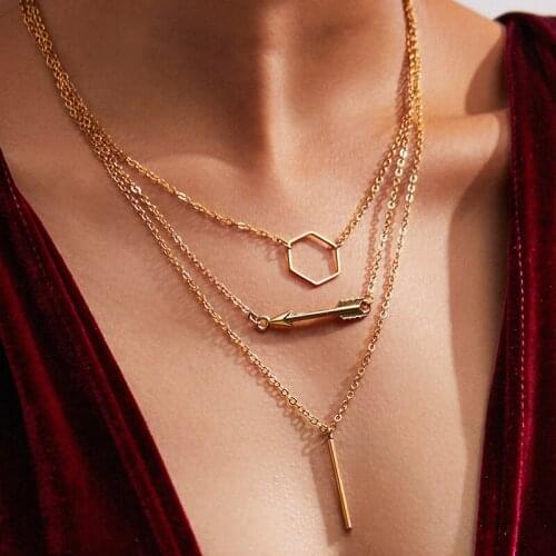 MiFaViPa Trendy Charm Heart Pendant Necklaces For Women Choker Necklaces Jewelry Women Simple Multi-Layer Arrow Pendant Choker