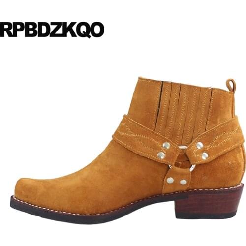 British Style Square Toe High Top Brown Chunky Booties Plus Size Suede Harness Boots Designer Shoes Men Quality Ankle Full Grain