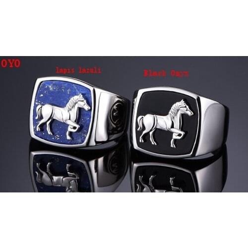 100%S925 silver black agate ring lapis lazuli ring male personality simple mens index finger ring