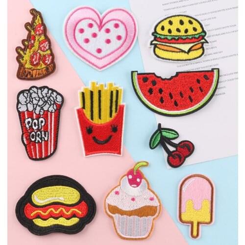 50pcs/Lot Embroidery Patches Letters Clothing Decoration Accessories Food French Fries Diy Iron Heat Transfer Applique
