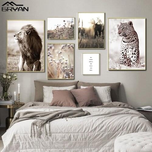 Wild Animals Lion Cheetah Desert Landscape Wall Art Canvas Painting Plants Reeds Print Poster Be Free Quote Decoration Picture