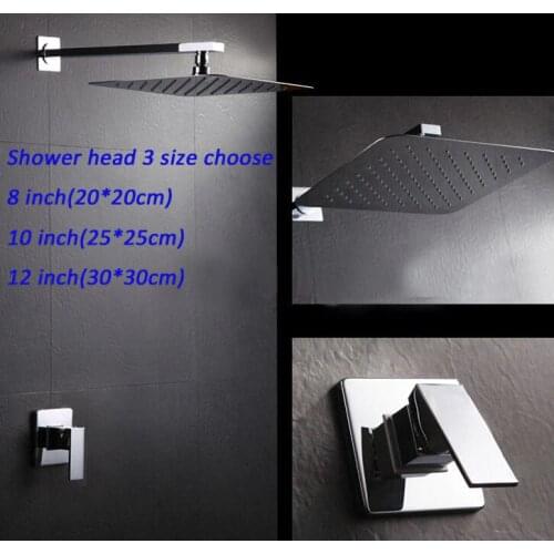 Wall mounted single handle mixer valve shower set with 304# stainless steel ultrathin rain shower head 3 sizes choose