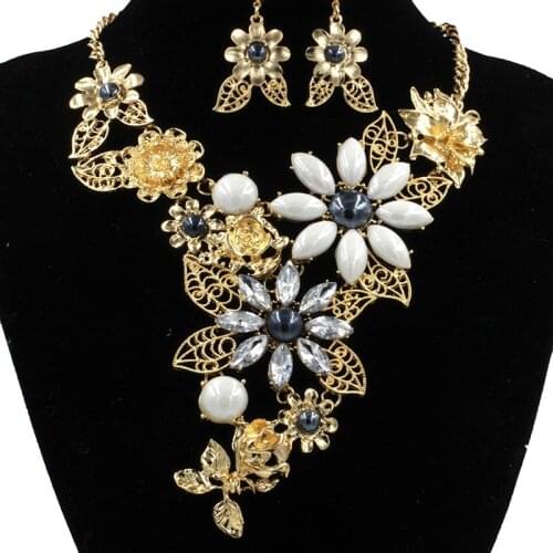 New Top Quality Crystal Bridal Jewelry Sets Big Size Gold Turkish Jewellery One Necklace +One Earrings Per Set For Women