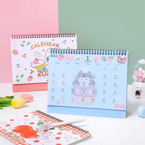 2022 New Desk Calendar Cartoon Cute Big Desktop Note Calendar Table Notepad Wall Planner Cherry Peach School Office Decoration