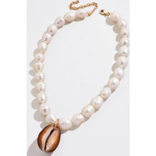 Bohemian natural real big Cowrie shell pendant choker necklace women freshwater baroque keshi statement pearl necklace jewelry