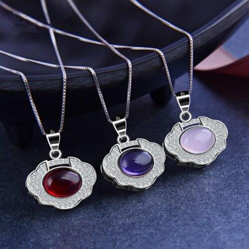 Sterling Silver Necklace Peace Lock Crystal Pendant Necklace 100% 925 Silver Chain