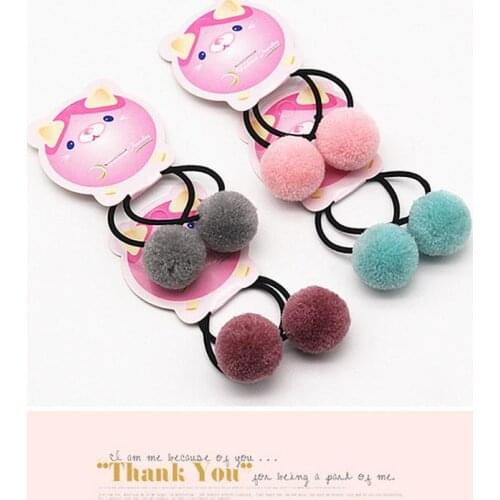 500set 2pcs/set Ponytail Rope Headdress Headwear Fur Ball With Elastic Band Ribbon Accessories Headband