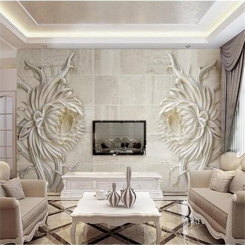 Milofi professional custom large wallpaper mural relief sandstone texture stone carving sunflower 3d stereo TV background wall