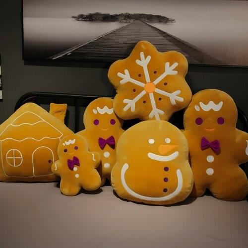 Cute Gingerbread Man Plush Toy Comfort Doll Cookie Snowflake House Snowman Pillow Home Decoration Toy For Girl Christmas Gift