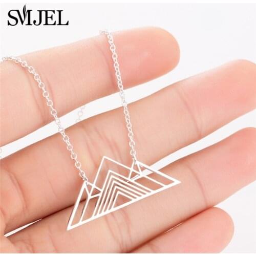 SMJEL 2018 Trendy Art Deco Triangle Necklace Women Mountain Charm Geometric Necklaces Stainless Steel Jewelry