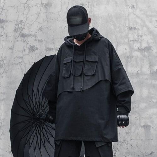 Loose Oversized Hoodies Men Techwear Patchwork Hooded Sweatshirts Pullover Autumn Japanese Streetwear Hoody Baggy Outwear Tops