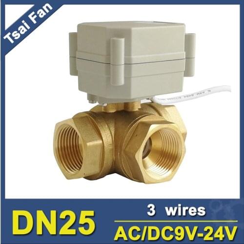 TF25-BH3-A Brass 1'' DN25 3 Way T/L Type Horizontal Actuator Ball Valve AC/DC9V-24V 3 Wires For Flow Control