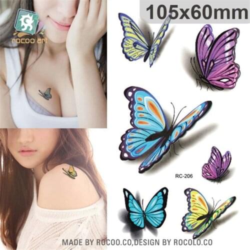 Harajuku waterproof temporary tattoos for lady women 3d sexy colours butterfly design tattoo sticker Free Shipping RC2206