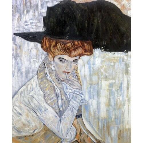 High quality Oil painting Canvas Reproductions Black Feather Hat by Gustav Klimt Painting hand painted