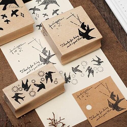 XINAHER Vintage Swallow bird series decoration stamp wooden rubber stamps for scrapbooking stationery DIY craft standard stamp