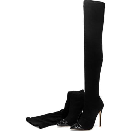 2021 Autumn Winter Women Stretch Fabrics Over The Knee Boots Female Pointed Toe Thin High Heel Slip On Long Boots Shoes