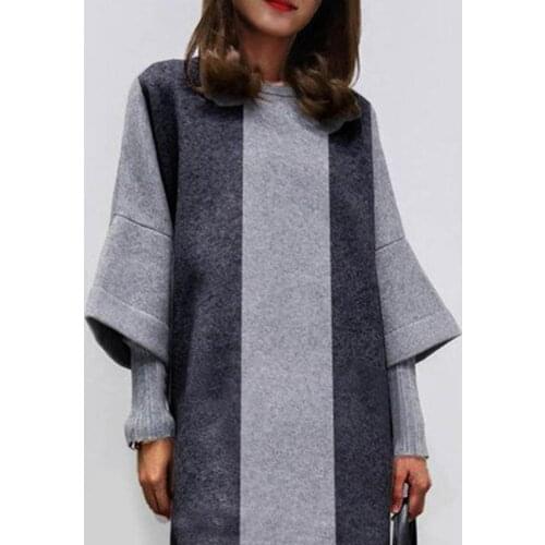 Woman dress Autumn Winter Women Half Sleeve Striped O Neck Loose Woolen Blouse Mini Dress femme robe платья на новый год2021