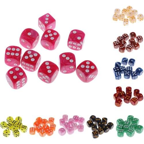 10 Pieces 6-sided Die Pearlized Spot Dice D6 for Party Pub Casino Supplies Table Game Props DIY 1.6cm