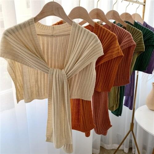 2021 new spring autumn shoulder shawl knitted shawl knotted scarf female neck guard fake two shawl cloak s382