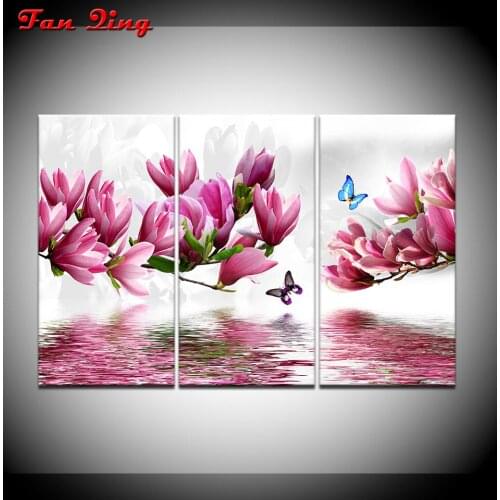 3 pieces DIY Diamond Embroidery Magnolia Flowers And Butterflies Full Square/Round Diamond Rhinestone 5D Diamond Painting