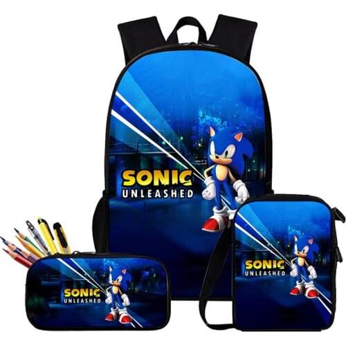 3Pcs/set Super SONIC Backpack 3D Print School Bag Sets for Teenager Boys Girls Cool Cartoon Kids Schoolbags Children Mochilas