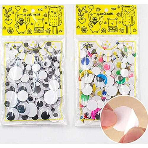 300Pcs/lot Big Small mix Eye Activities Moving Eyeball Plastic Eyes Scrapbook with Adhesive Sticker for Kids Doll Toy Handmade