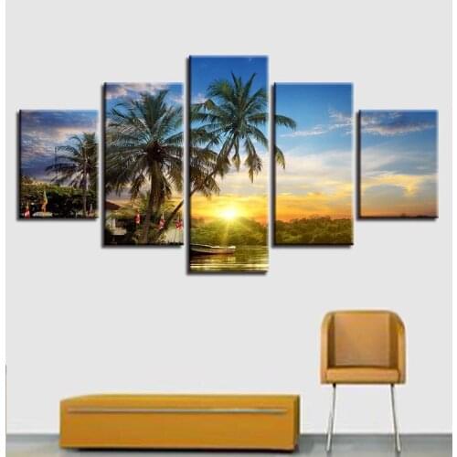 5 Pieces Maldives Islands palm tree ocean 3d DIY Diamond Painting full square Round Cross Stitch Mosaic Diamond Embroidery